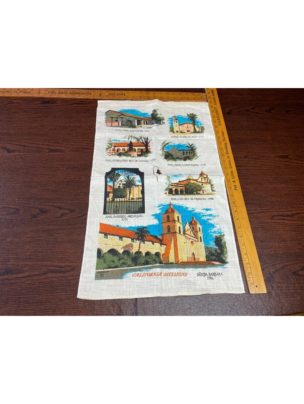 Vintage California Missions Santa Barbara Batchelder Souvenir Towel 16